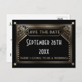 Goud Shaded Gatsby Art Deco Bruiloft Save the Date Aankondigingskaart (Voorkant / Achterkant)