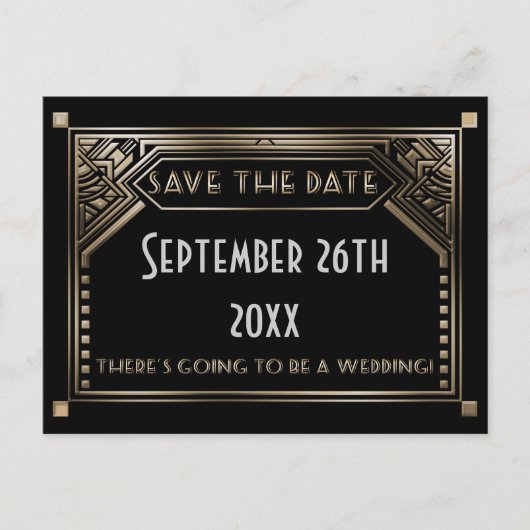 Goud Shaded Gatsby Art Deco Bruiloft Save the Date Aankondigingskaart (Voorkant)