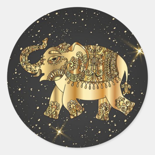 Goud, Sierlijk, Olifant, Abstract, Sterrennacht Ronde Sticker (Voorkant)