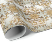 Goud Sierlijk Wit Bloemen Inpakpapier (Rol Hoek)