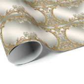 Goud Sierlijk Wit Bloemmotief Inpakpapier (Rol Hoek)