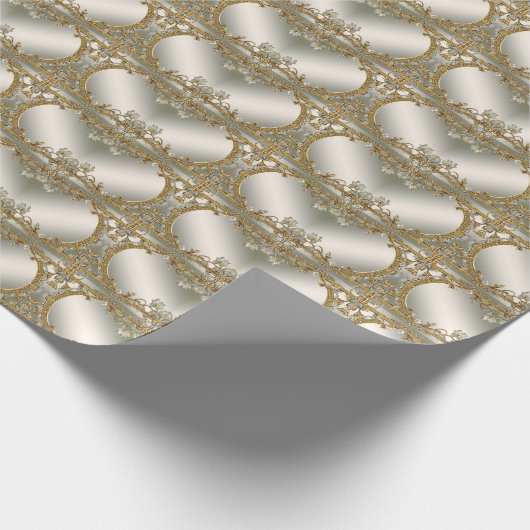 Goud Sierlijk Witte Bloemige Inpakpapier (Hoek)