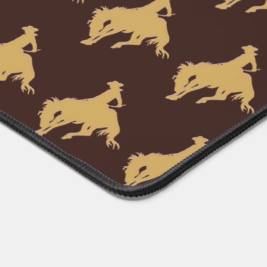 Goud Silhouet Bucking Paard Cowboy op Bruin Bureaumat (Hoek)