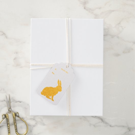 Goud Silhouette van Sitting Bunny Rabbit Tall Ears Cadeaulabels (Met Koord)