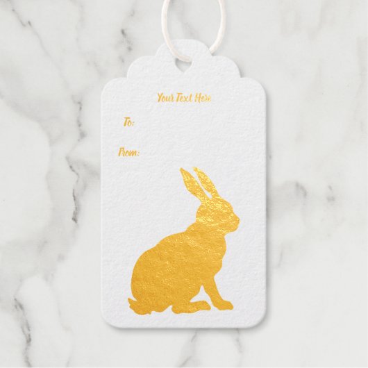 Goud Silhouette van Sitting Bunny Rabbit Tall Ears Cadeaulabels (Voorkant)