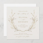 Goud simpel botanisch kruid invita kaart (Voorkant / Achterkant)