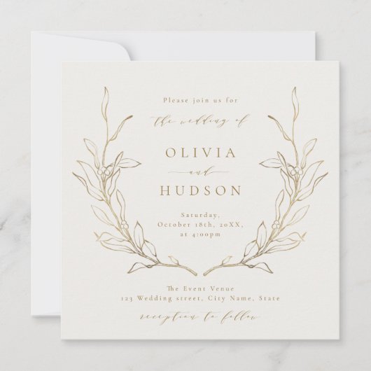 Goud simpel botanisch kruid invita kaart (Voorkant)