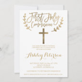 Goud, simpel kruis Eerste Heilige Communie Kaart (Voorkant)