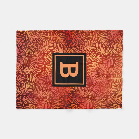 Goud sinaasappel bladpatroon gebladerte monogram m fleece deken (Voorkant (Horizontaal))