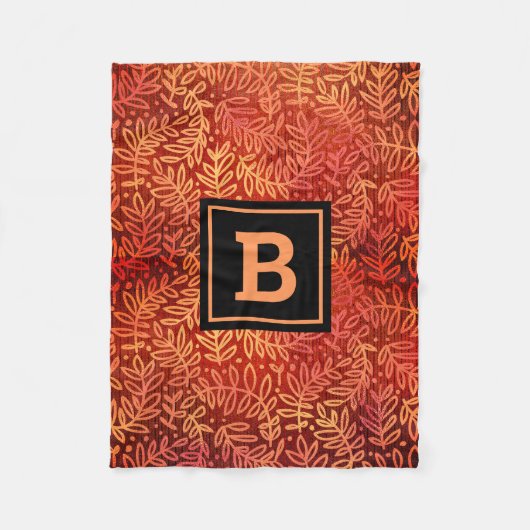 Goud sinaasappel bladpatroon gebladerte monogram m fleece deken (Voorkant)