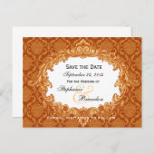 Goud Sinaasappel  Damask Wedding Save Date V34 Aankondigingskaart (Voorkant / Achterkant)