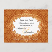 Goud Sinaasappel  Damask Wedding Save Date V34 Aankondigingskaart (Voorkant)