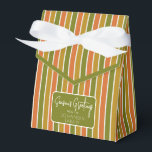 Goud, Sinaasappel, Olijfgroen Gestreepte Vakantie  Bedankdoosjes<br><div class="desc">Gouden,  sinaasappel,  olijfgroene gestreepte gunst doos met lint stropdas en eenvoudige vakantie groet. Perfect voor alle cadeau decoratie thema's; eenvoudig / minimalistisch tot maximalistisch afhankelijk van extra versieringen.</div>