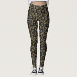 Goud, Sinaasappel, op zwarte Dressy Print Leggings