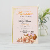 Goud Sinaasappel Pompoen Bloemen Baby shower Uitno Kaart (Staand voorkant)