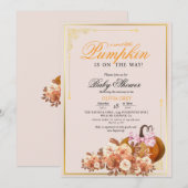 Goud Sinaasappel Pompoen Bloemen Baby shower Uitno Kaart (Voorkant / Achterkant)