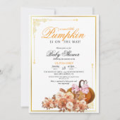 Goud Sinaasappel Pompoen Bloemen Baby shower Uitno Kaart (Voorkant)