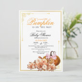 Goud Sinaasappel Pompoen Bloemen Baby shower Uitno Kaart (Staand voorkant)