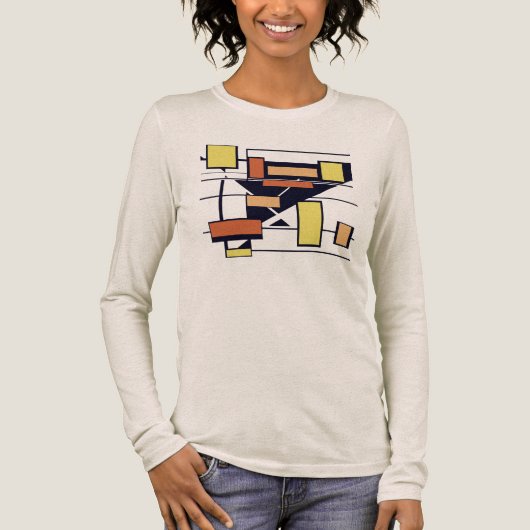 Goud Sinaasappel Roest Zwart Geometrische Kunst in Tri-Blend Shirt (Voorkant)