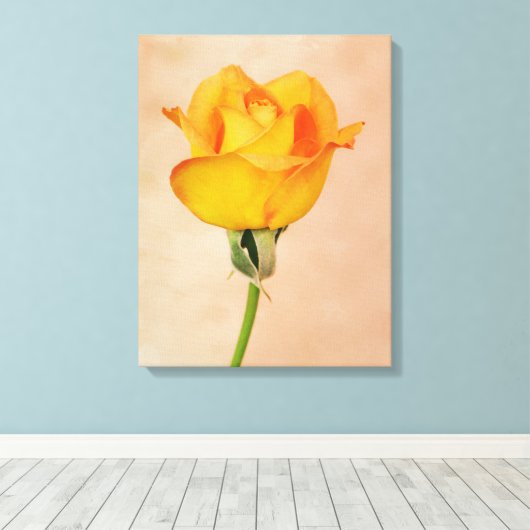 Goud Sinaasappel Single Roos Flower Art Canvas Afdruk (Insitu (Houten vloer))