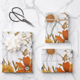 Goud Sinaasappel Wit Daisy Boho Wildflower Decoupa Inpakpapier Vel