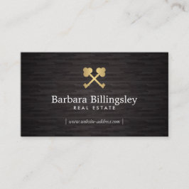 Goud skelet Key Logo Vastgoed, Makelaar Hout Visitekaartje
