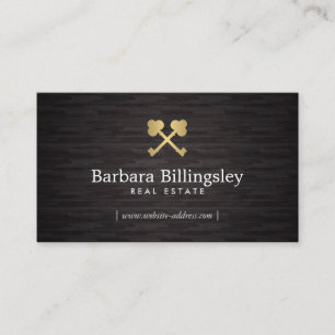 Goud skelet Key Logo Vastgoed, Makelaar Hout Visitekaartje