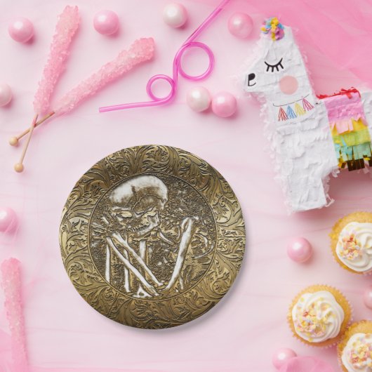 Goud Skeletspieren  Treasure Coin Papieren Bordje (Feest)