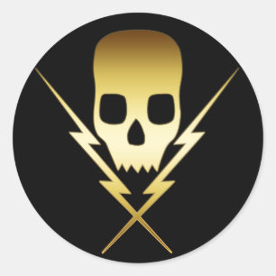 GOUD SKULL EN LICHTE BOLTS RONDE STICKER
