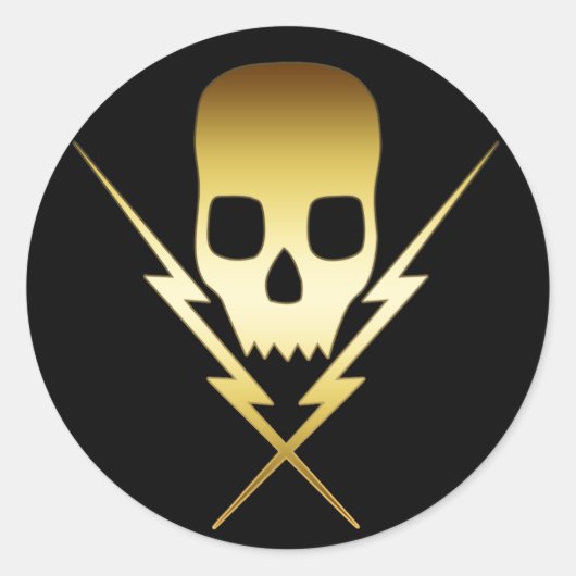 GOUD SKULL EN LICHTE BOLTS RONDE STICKER (Voorkant)