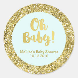 Goud Sky Blue Baby shower Oh Baby Favor Sticker