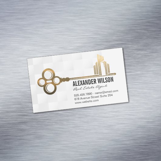 Goud Sleutel Stad Logo | Vastgoed Magnetisch Visitekaartje (Voorbeeld)
