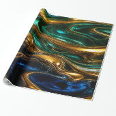 Goud Smaragd Saffier Vloeibare Kunst Cadeaupapier (Uitgerold)