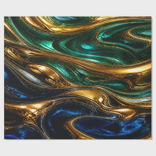 Goud Smaragd Saffier Vloeibare Kunst Cadeaupapier (Vlak)