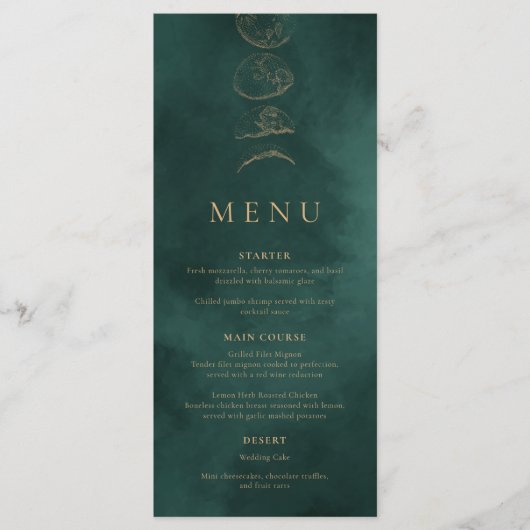 Goud & Smaragdgroen Hemelbruiloft Diner Menu (Voorkant)