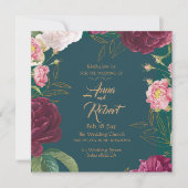 Goud & Smaragdgroene Bloemen Save The Date (Voorkant)