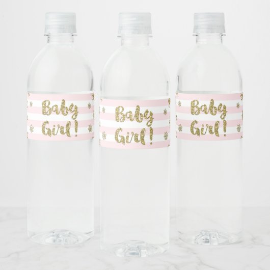 Goud Sneeuw Roze Strepen Winter Baby shower Waterfles Etiket (Flessen)