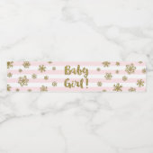 Goud Sneeuw Roze Strepen Winter Baby shower Waterfles Etiket (Enkel label)