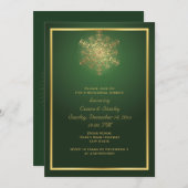 Goud snowflake, groen bruiloft, diner kaart (Voorkant / Achterkant)
