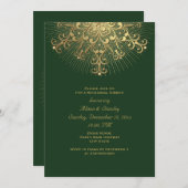 Goud snowflake, groen bruiloft, diner kaart (Voorkant / Achterkant)