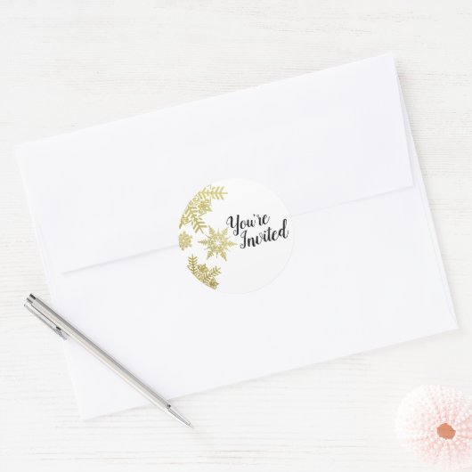 Goud Snowflakes Envelopzegel Ronde Sticker (Envelop)