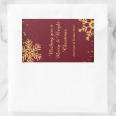 Goud Snowflakes Rood kerstfeestdag Wijnlabel Rechthoekige Sticker (Tas)