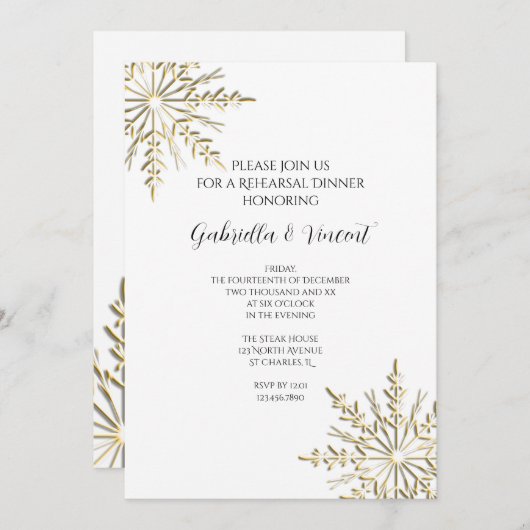 Goud Snowflakes Winter Weddenschap Kaart (Voorkant / Achterkant)
