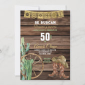 Goud Spaans Western Cowboy Verjaardag Rustiek Hout Kaart (Voorkant)