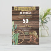 Goud Spaans Western Cowboy Verjaardag Rustiek Hout Kaart (Staand voorkant)