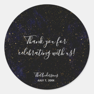 Goud Spatten Moderne Chic Paars Blauw Kosmisch Voo Ronde Sticker