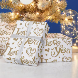 Goud Speciale Gelegenheid Ik Hou Van Jou Cadeaupapier