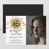 Goud spetterende Sweet 16 16e verjaardagsfeest fot Kaart (Voorkant / Achterkant)