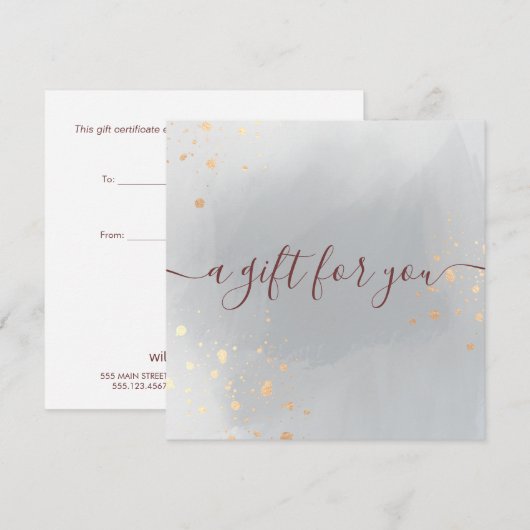 Goud Splatter Grijze Waterverf Cadeaucertificaat (Voorkant / Achterkant)