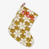 Goud sprankelende glitter sneeuwvlokken grote kerstsok (Voorkant (Hangend))